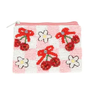 Floral Cherry Theme Beaded Coin Bag