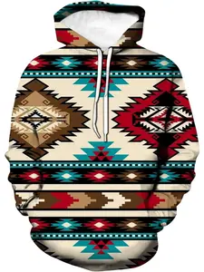 Long-sleeved hooded sweater with Aztec 3D print