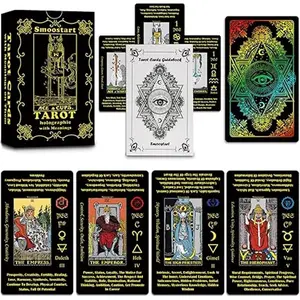 Black Tarot Cards for Beginners with Meanings on Them, Surface Laser Cards Holographic Tarot with Guide Book, Tarot Cards Deck with Keywords