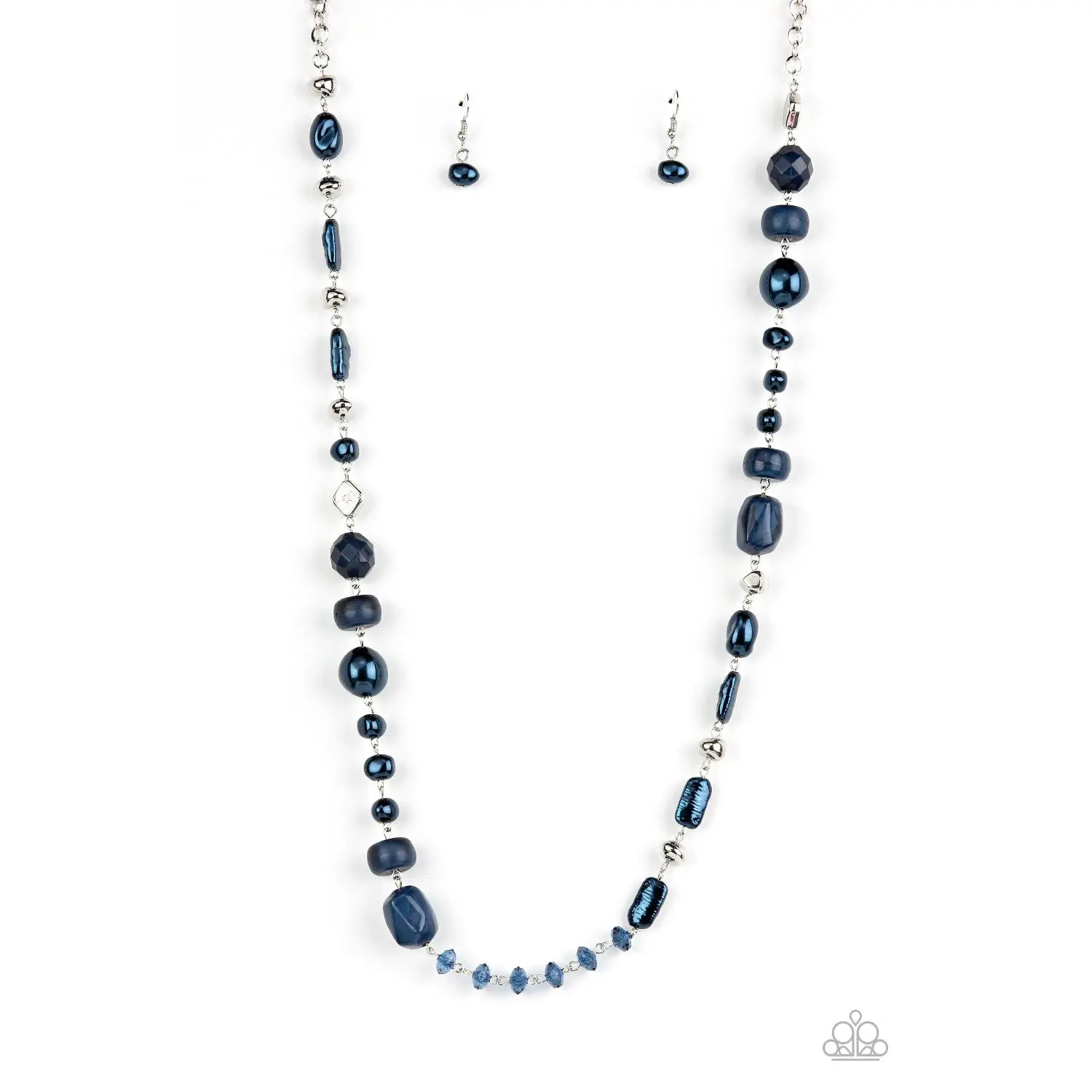 Juicy Gossip - Blue Pearl Crystal and Acrylic Bead Silver Necklace - Paparazzi