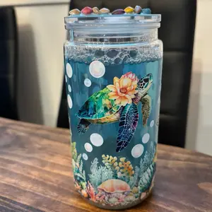 Oceanic Elegance Tumbler - Sea Turtle & Coral Design, Snowglobe glitter swirl, Eco-Friendly, Perfect for Beach Days