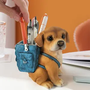 Cute Dog Backpack Shaped Pen Holder, Pencil Holder, Desk Decor, Home Decoration Resin Craft Gift, Desktop Storage, Desk Organizer Tidy, Tabletop Ornament, Cute Desk Accessories