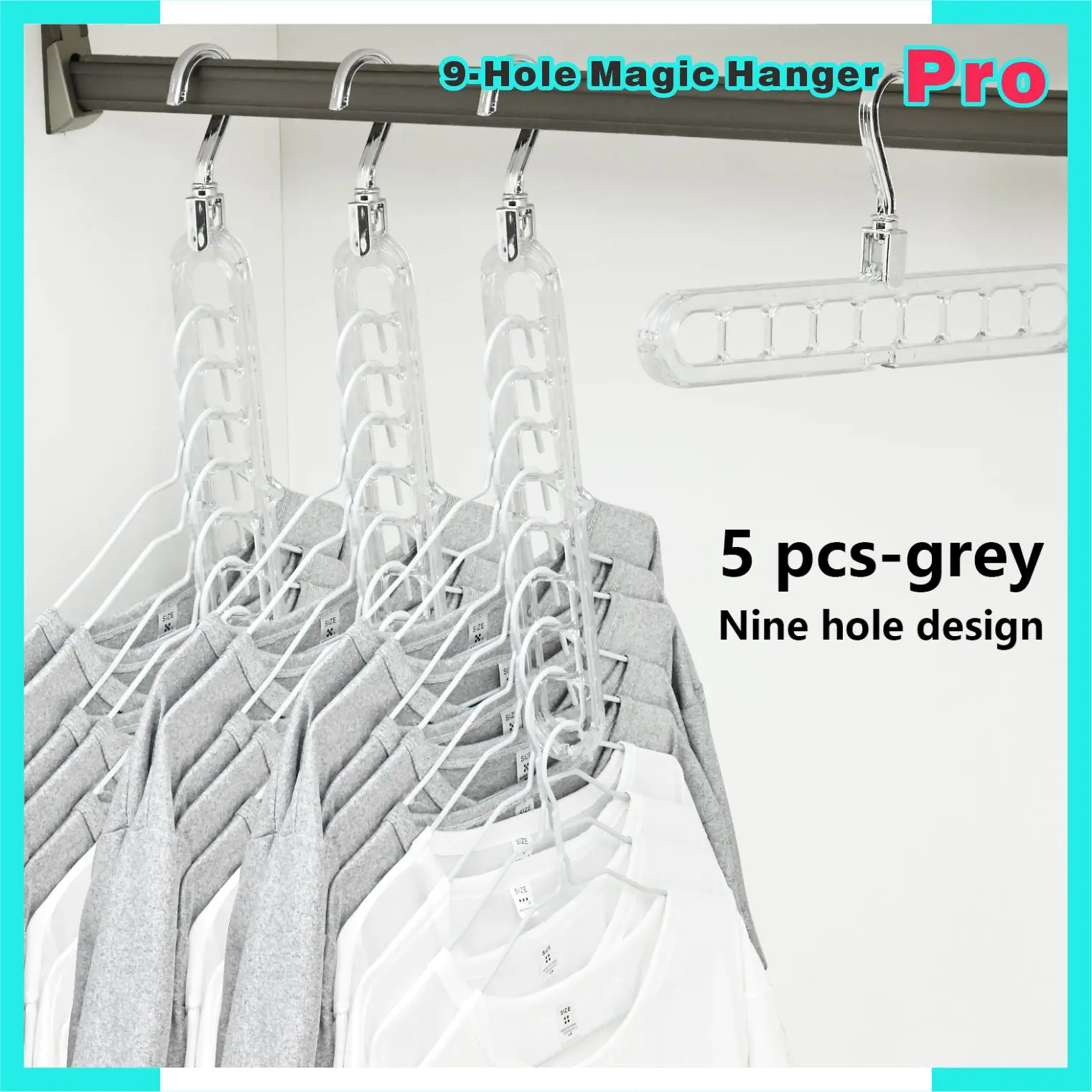 3-Pack Durable Foldable Plastic Coat Hangers for Closet - 9 Holes, Anti-Slip, Compact Dorm-Size Organizer, Dorm Space Saver for Tshirts, Dresses, Jumpers