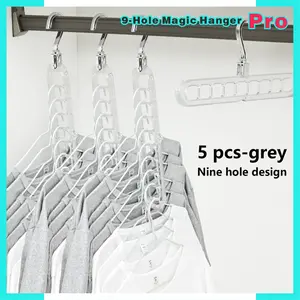 3-Pack Heavy-Duty Foldable Plastic Hangers Pro with 9 Holes - Anti-Slip, Space-Saving Clothes Organizer for Closet, Wardrobe, and Dorm Storage