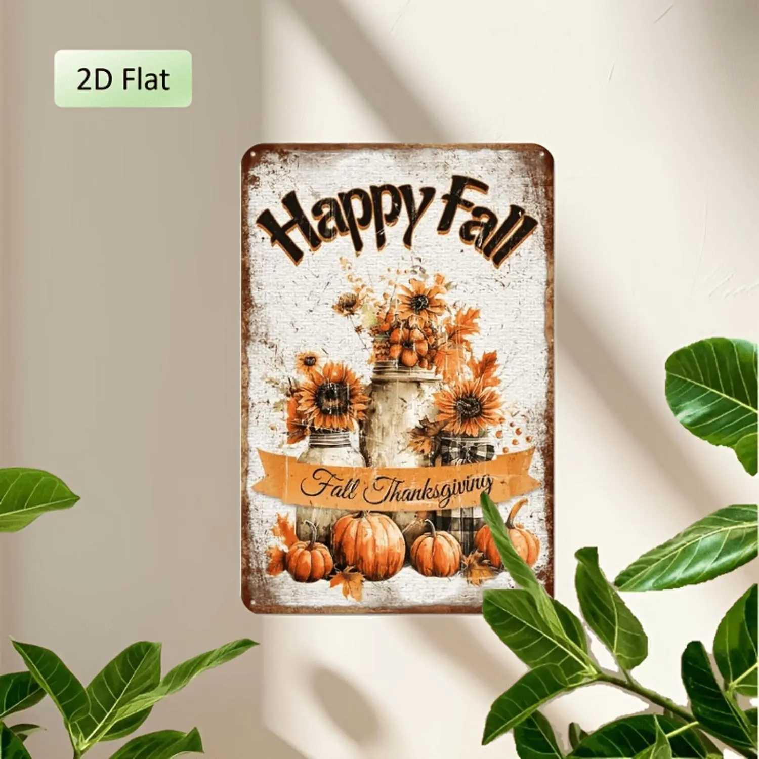 1pc Vintage Fall Sunflower Pumpkin Metal Tin Sign Happy Fall Thanksgiving Autumn Vase Wall Decor Thanksgiving Day Tin Signs Art Plaque Poster Wall Decor for Home Bar Cafe Decorative Sign Housewarming Gift