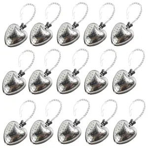 15 pcs Stainless Steel Heart Tea Strainer Premium Tea Filter Heart Shape Mesh Filters with Extended Chain Hook for Brew Loose Leaf Tea and Seasonings