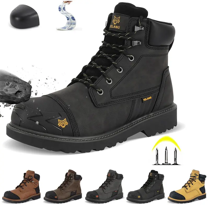 Men's High-Top Steel Toe Worker Boots - Lace-Up Heavy-Duty Safety Outdoor Shoes, All-Seasons Waterproof Anti-Slip Rubber Sole, Toe-Safe Wear-Resistant Tough Shoes for Tough Jobs Industrial Footwear