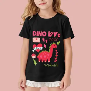 Boys Girls Valentine Shirts Regular Short Sleeve 'DINO LOVE XOXO'  Love Heart Tops for Kids 2-10Y，100% pure cotton，Suitable as a Valentine's Day gift for kids