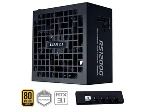 Lian Li RS 1200W Rotational Shift Fully Modular ATX Power Supply (W/ USB Fan Hub) 90° AC Inlet, Cybenetics Platinum, 80+ Gold, ATX 3.1, PCIe 5.1, 12V-2×6 Cable, 10 Year Warranty, Black (RS1200G.BH)
