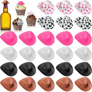 Pack of 30 Plastic Mini Western Cowboy Cowgirl Hats Miniature Hats for Party Decoration