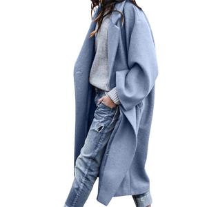 Chouyatou women's autumn and winter casual mid-length coat notch lapel single-breasted wool trench coat