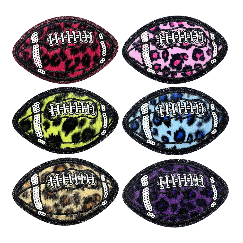 Iron-on Patches, 6pc Leopard Print Sequin Football-Shaped Embroidery for DIY Projects on Unisex Clothes & Hats
