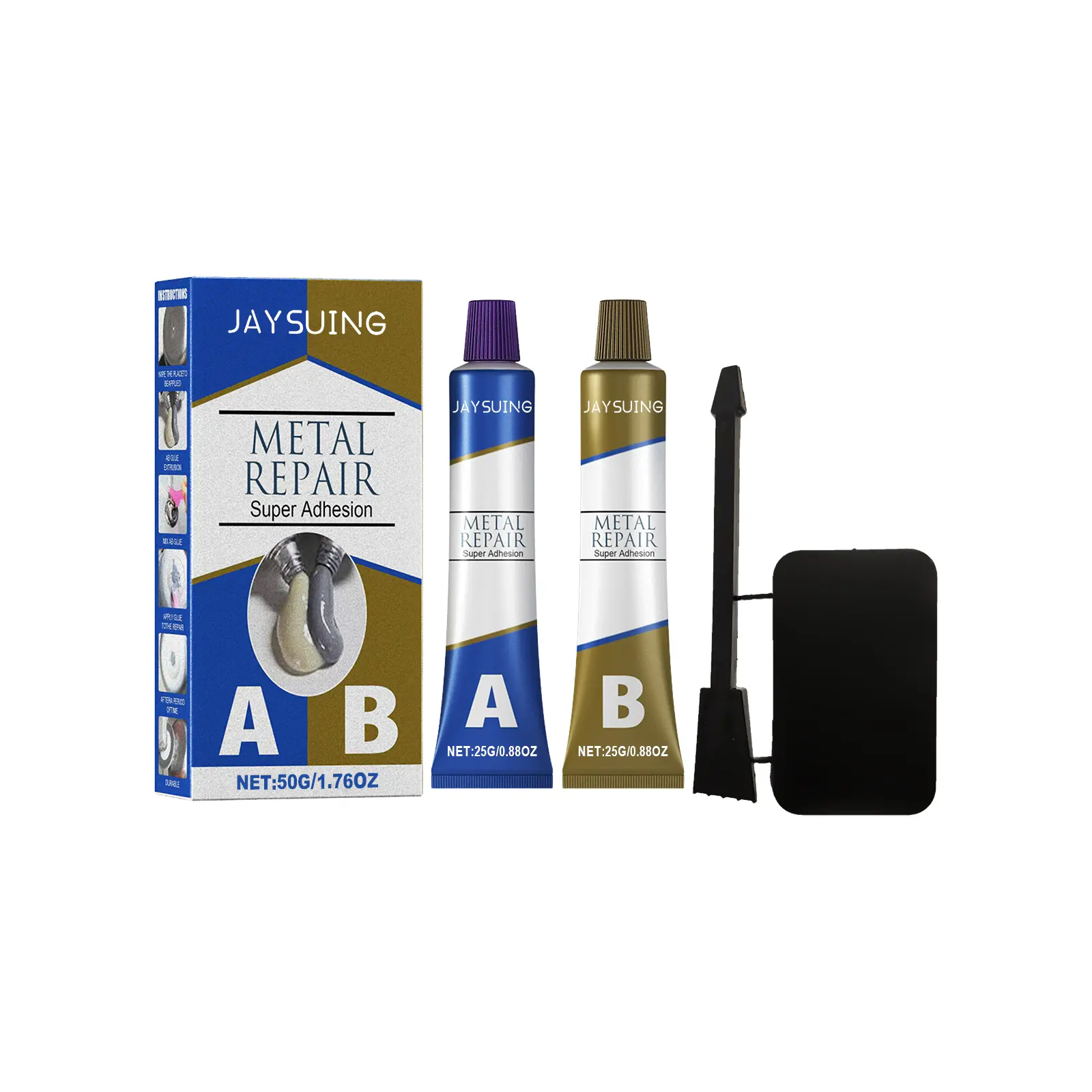 Jaysuing 50g Waterproof AB Epoxy Adhesive - AB Glue for Metal Repair, Deeply Penetrates Pores, Maintains Stable Performance in High-Temperature Environments, Cast Iron Leak Sealing