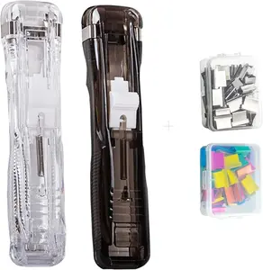 2 Pack Mini Push Stapler Pack with 100 count  Refill Clip, Transparent Clear Black Stapler Paper Clip Dispenser, Office  Kit Binder Clips with 30 Page Paper Capacity for Document Tax