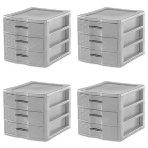Sterilite Medium Weave 3 Drawer Unit Plastic, Cement, Set of 4