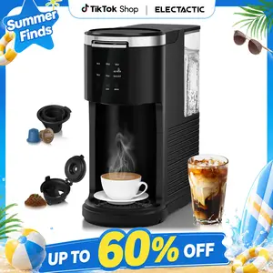 Electactic Coffee Machine K-Cup Pods & Ground Coffee Maker, Latte and Cappuccino Maker, 5 Brew Sizes Up To 14 Oz, with 40oz Removable Water Tank, Self-cleaning Function, Black