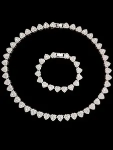 2Pieces/Set 10mm Love Heart Shape Chain Necklace and Bracelet Men or Women Hip Hop Iced Out Bling Bling Chain Necklace and Bracelet Fashionable Elegant Jewelry Set Fashion Set Jewelry Valentines Gift