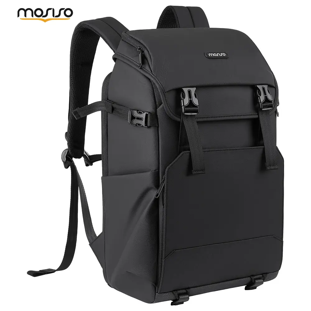 MOSISO Waterproof DSLR/SLR/Mirrorless Camera Backpack, Top Flap Pocket, Tripod Holder, Rain Cover, Fits 15-16 in Laptops, Photographer Travel Accessory Bag, Black, Backpacks