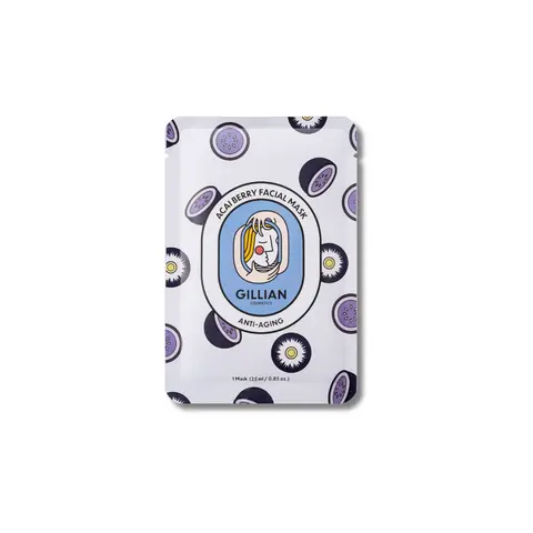 Gillian Cosmetics Acai Berry Anti-Aging Sheet Mask by Elvis Elvin Labs (25ml) - Anti Wrinkle Face Mask with Collagen Firming, Hyaluronic Acid, Hydrates Dull Skin, Boosts Elasticity for At-Home Facial, Anti Wrinkle Face Masks