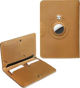 RFID Passport Holder for Travel Women, Genuine Leather Passport Holder with AirTag Slot & RFID Blocking, Passport Cover Wallet for Airport Essentials, Travel Gifts (Gold Brown)