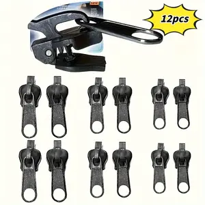 12Universal Zipper Pull Replacement Kit - Easy to install, portable emergency pulls, Removable zipper, detachable & reusable universal zippers, 3 sizes, suitable for repairing clothing, bags, shoes, pants, home repair replacement kit