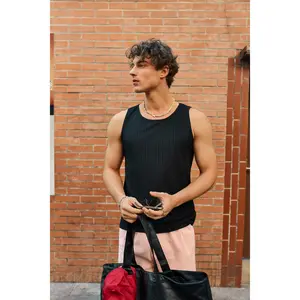 Runcati Men's Ribbed Tank Tops Knit Sleeveless Workout T Shirt Muscle Gym Fitness Tee