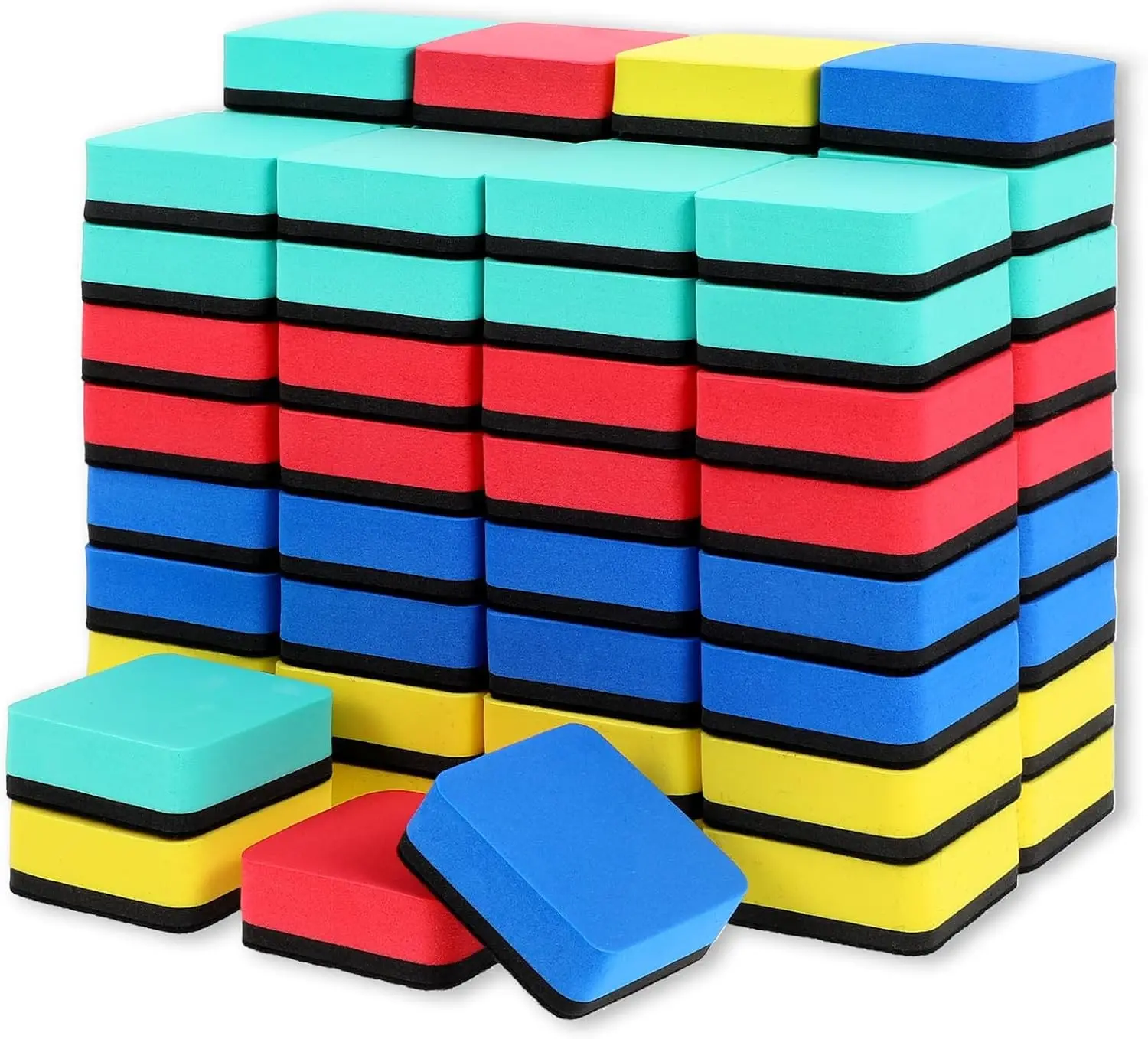 72 Pack Mini Magnetic Dry Erase Erasers Bulk, 4 Color Set 2 x 2 Inch Small Whiteboard Erasers for Kids, Perfect for Classroom Dry Erase Board Cleaning
