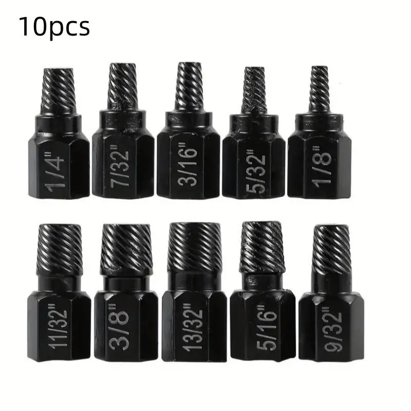 10Pcs Alloy Steel Screw Extractor Kit Damaged Broken Bolt & Screw Remover Hand Tool Tool Kit Set DIY Tools