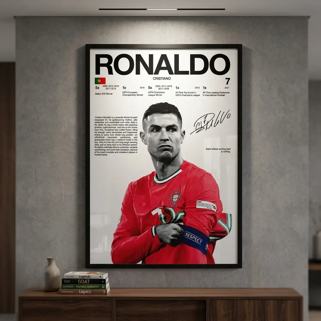 Cristiano Ronaldo Portugal National Team Artistic Canvas Poster - Football GOAT Career Milestones Minimalist Wall Art, Home Decor Decoration for Football Fans' Bedroom, Ideal Gift