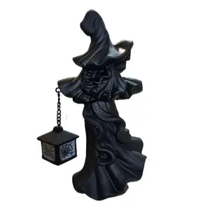Halloween-Black Agate Witch with Lantern, Hulk Boy, Ghosts and Serpentine Grim Reaper Earth Healing Stones Semi-Precious Gemstone Sculpture Decorations