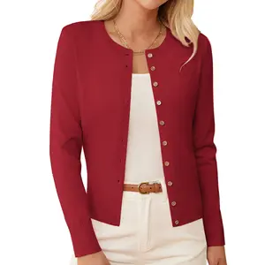 Grace Karin Women's Lightweight Spring Cardigan, Long Sleeve Knit Crop Sweater Trendy, Button Open Front Crewneck Jacket