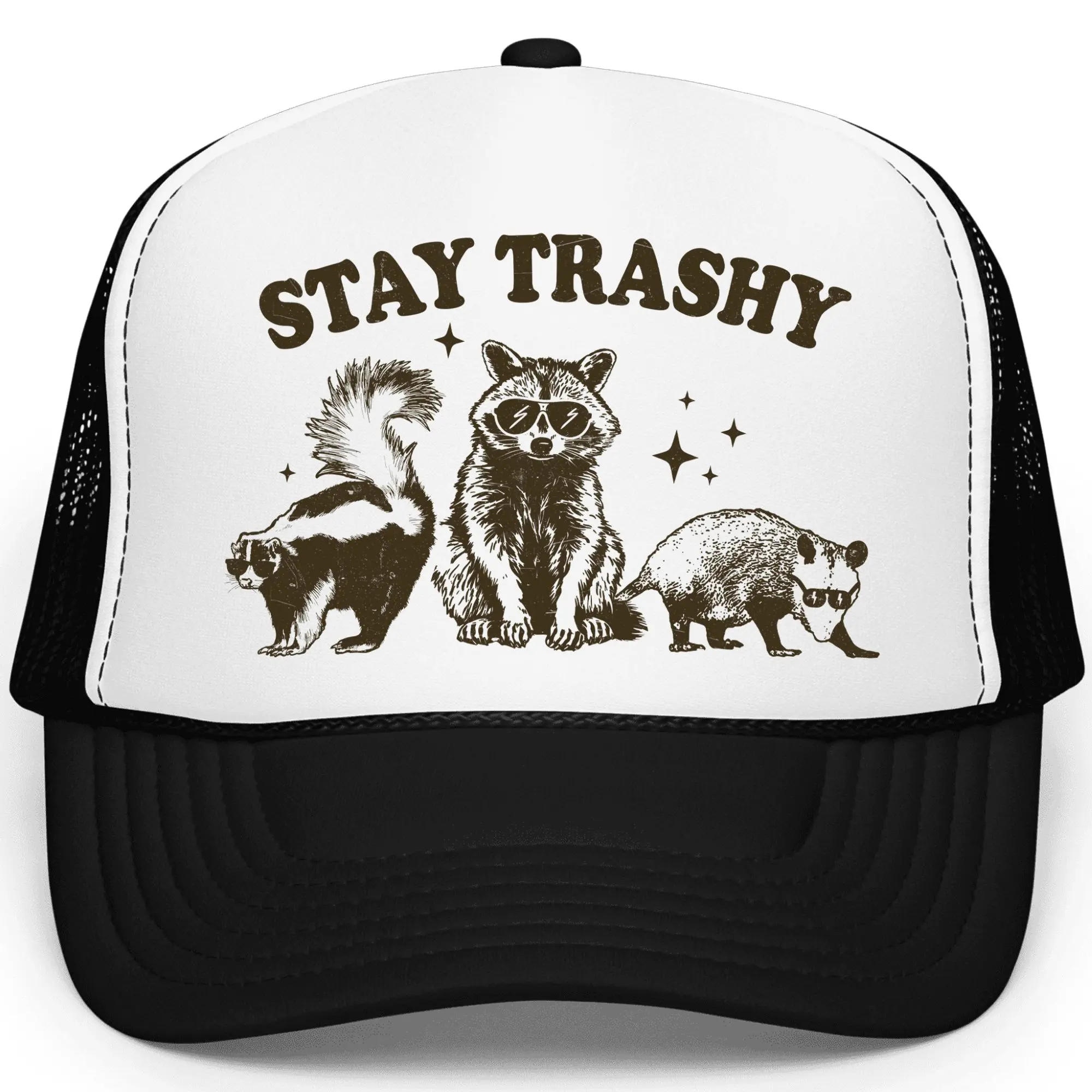 Stay Trashy Trucker Hat for Women and Men -Funny Raccoon Graphic Adjustable Hat - Summer Snapback