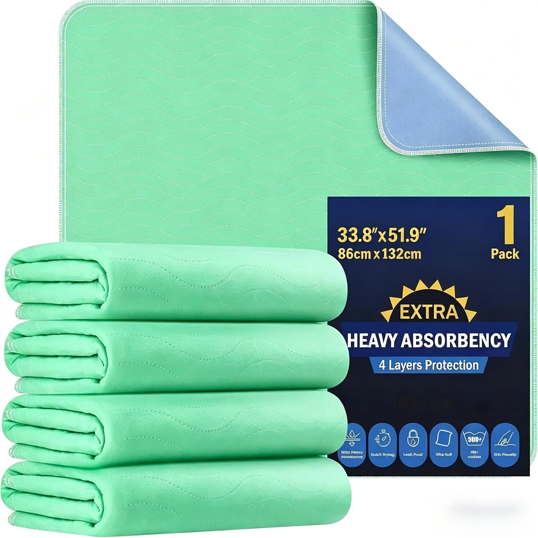 33.8" x51.9" Extra Heavy Absorbency Washable Underpads, Waterproof Quick Drying Nursing Pads Incontinence Bed Pads, Reusable Washable Pee Pads for Dogs, Diaper Changing & Adults