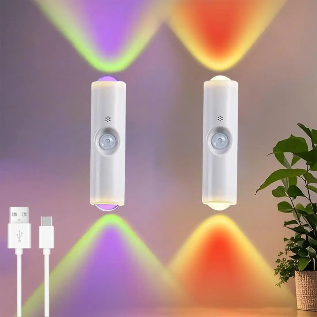 2 Pack LED Motion Sensor Night Light, Magnetic Wall Lamp, RGB Color Changing Cabinet Decor, Rechargeable Kitchen Closet Lights, Atmosphere Lighting, Home Night Lamp