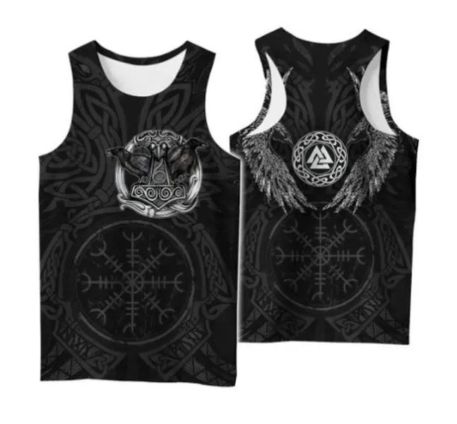 Men's Summer Sleeveless T-Shirt, Viking Series Printed Vest, Casual Sports Men's Sleeveless T-Shirt, Versatile Casual Vest