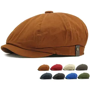 HT4779 Beret Cap New Spring Summer Men Women Cctagonal Cap Vintage Artist Painter Beret Hat Solid Plain Ivy Flat Cap Mens Berets