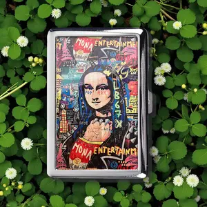 Mona Lisa Pop Art Cigarette Case Money Card Holder, Zigarettenetui, Business Card, Antique Alive, Flower