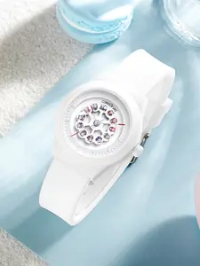 Women's Sport Watch Zodiac Rotatable Dial Silicone Strap Lightweight Fashion Student Analog Quartz Watch Silver Color