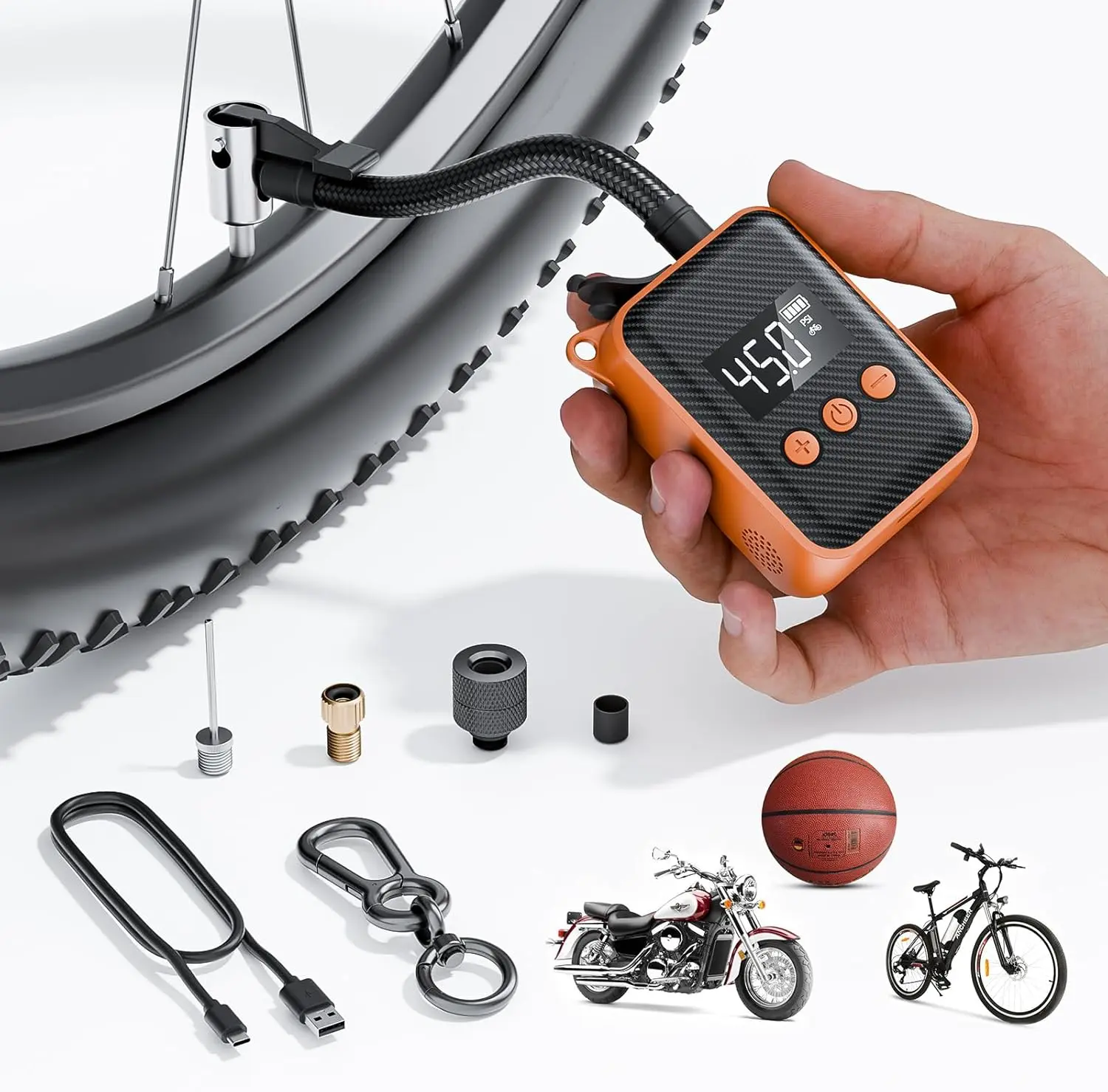 Electric Mini Bike Pump 130 PSI, Portable Bike Tire Pump with Gauge, Rechargeable Tiny Bicycle Inflator, Auto-shutoff Air Pump for Mountain/City/Road Bike with Presta & Schrader Valve