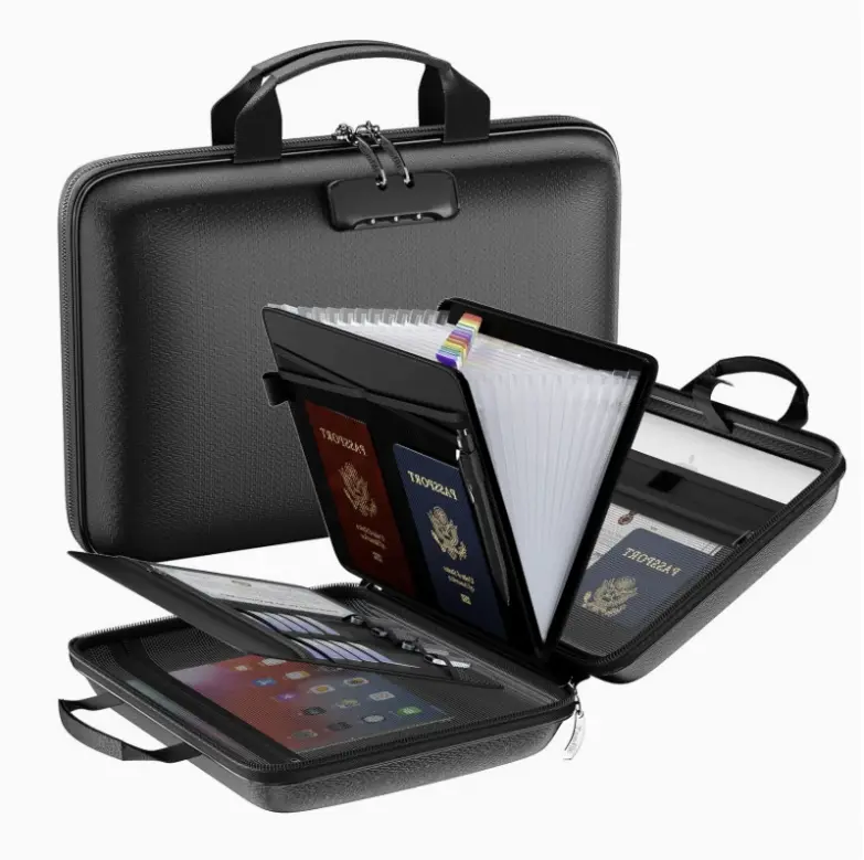 Fireproof Hard Shell EVA Expanding A4 Document Organizer, Handheld Large Capacity Multi-Layer Portable File Storage Case
