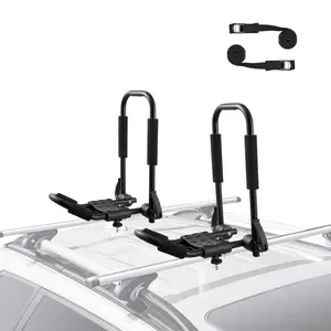 VEVOR Kayak Roof Rack 1 Pair J-Bar,  Soft Roof Rack Quick Folding, Top Mount Tie Down, Carrier for kayak, Surf Board, Canoe, SUP, Ski Board, Mount on Car, SUV, Truck, 1 Kayak