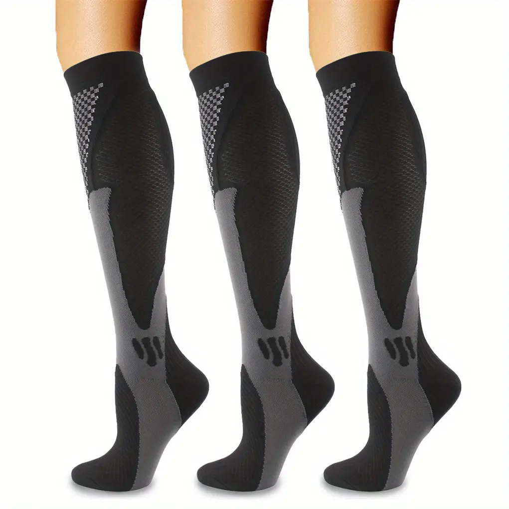 Set of 3 Compression Socks for Teenager & Teenager|   Ideal for Running, Traveling, Cycling, Basketball, Football & Athletic Use, Solid Color, Hand Wash or Professional Dry Clean, For Teenager