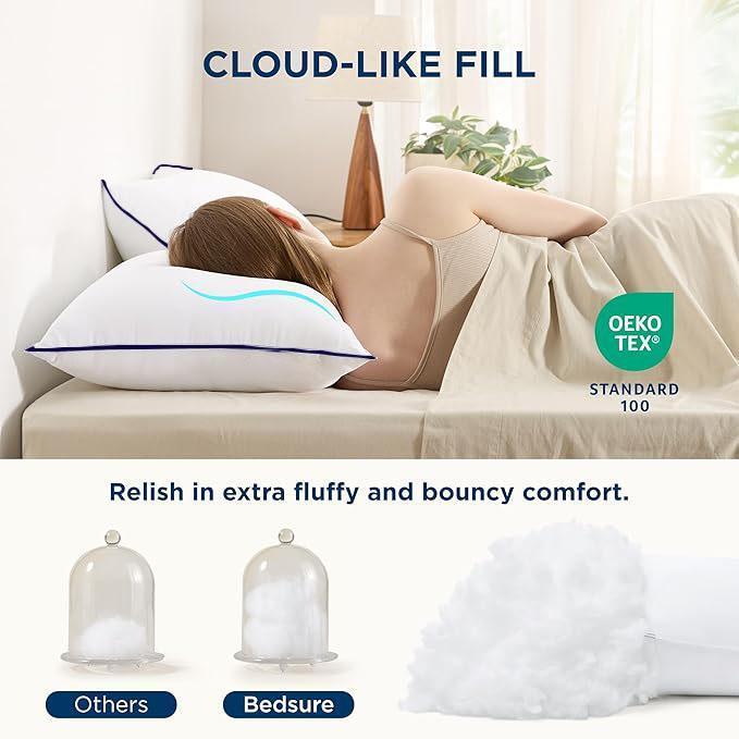 Aoceki Star-rated Hotel Quality White Pillows Set of 2 Lightweight Soft Quick Rebound Support for Head Neck Ideal for Back Stomach Side Sleepers OEKO-TEX Standard 100