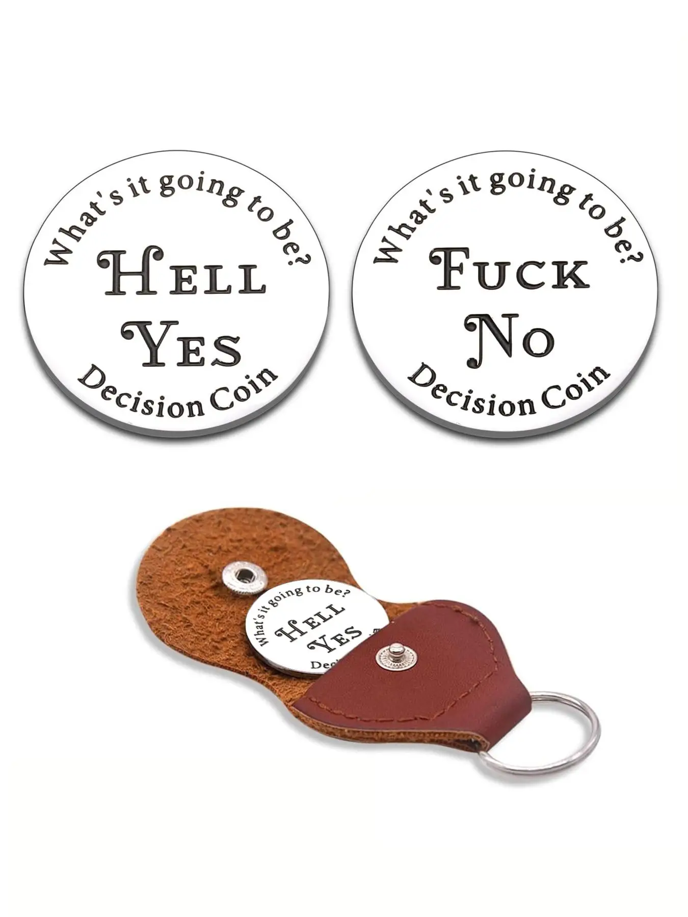 Personalized Letter Pattern Slogan Keychain, Stainless Steel Keyring for Men & Women, Fun Decision Maker Coin, Ideal Gift for Friends