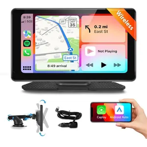 Wireless Carplay Screen for Car,7 inch HD IPS Touch Screen Portable Car Radio Audio Receivers, Wireless Android Auto Screen with Dual Bluetooth/MirrorLink/GPS/Voice Control/AUX/FM Transmit