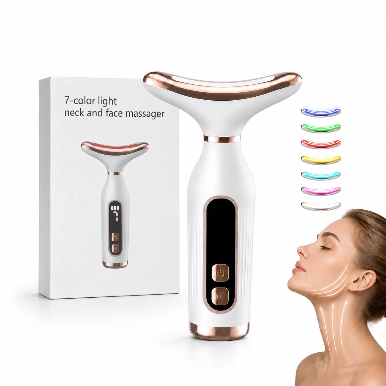 7 Color Facial Massager Tool , Portable Facial and Neck Massager with 7 LED Light, Skin Care Device, Suitable for Neck Facial Leg, Gift for Women Mother