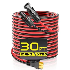 30FT 10AWG XT60 Solar  ,  Solar Panel Connector to XT60 Extension Charge Adapter  with Caps & Wire Ties for LiFePO4  RV Portable Power Station Ecoflow Generator