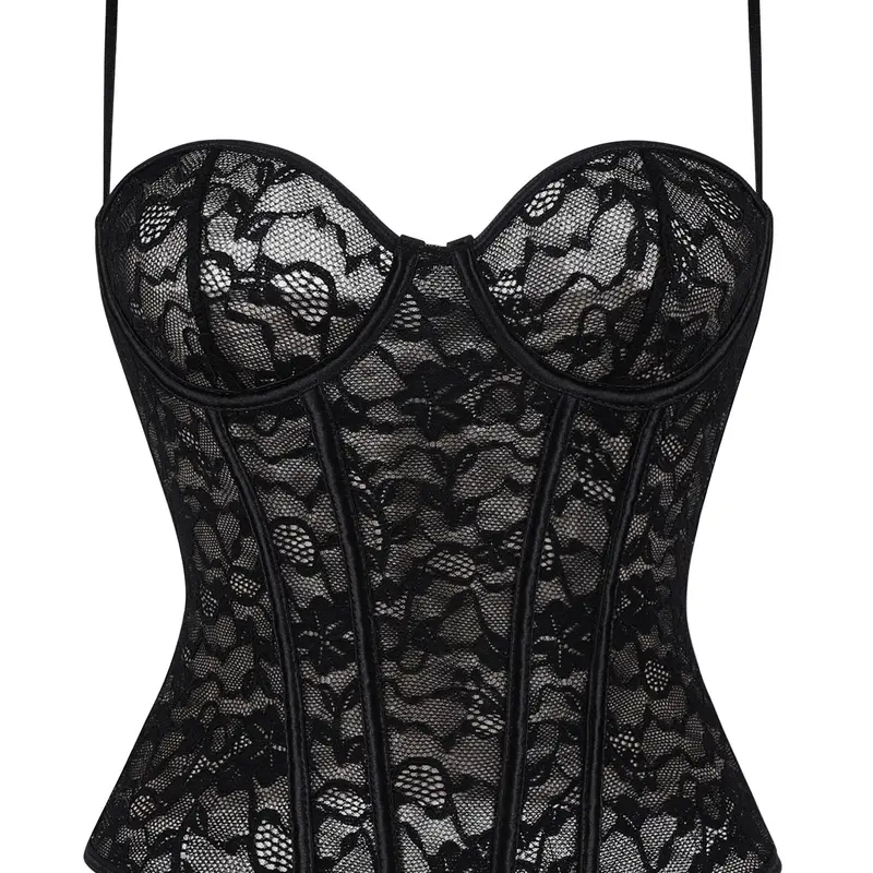 Women's Lace Corset Top, Floral Printed Corset, Floral Pattern Button Front, Y2K Style Party Wear, Trend, Slimming Waist Design Fit, All Seasons, Lacey Corset, Corset Garment, Underwear, Womenswear