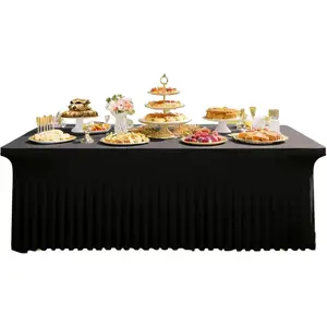 6FT Spandex Tablecloth with Pleated Skirt, Wrinkle-Free Fitted Rectangle Table Cover, Stretch Table Skirt for Wedding, Banquet,, Trade Show, Event