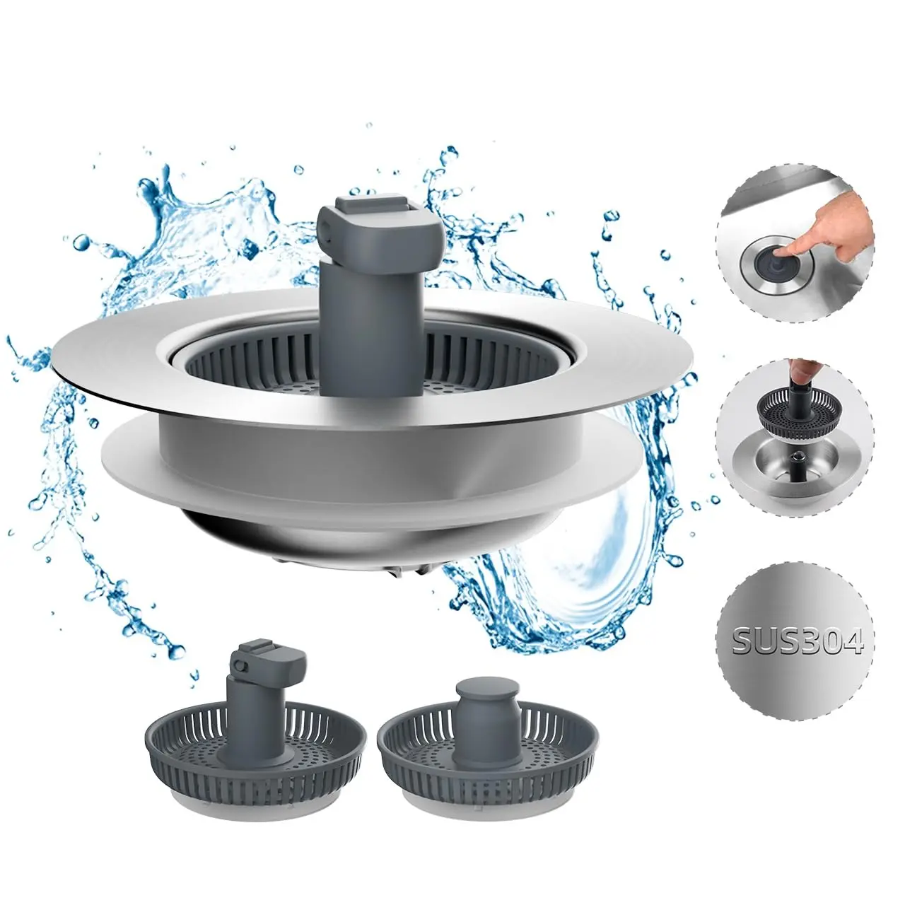 304 Stainless Steel Drain Part with -3 -Strainer